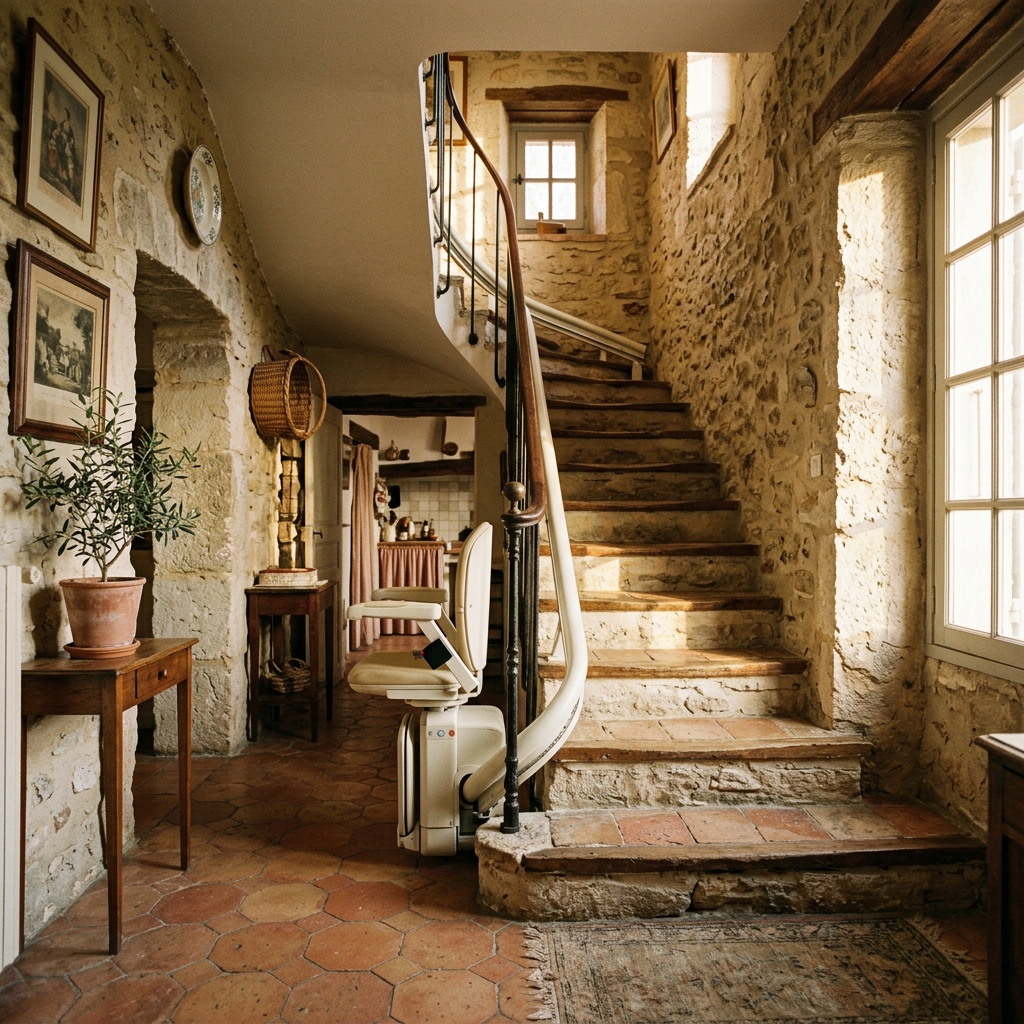 Monte-Escalier pour Mas Provençal : Intégration en Bâtisse Ancienne